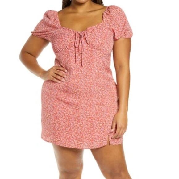 BP. Printed Tie Front Minidress Pink Multi Floral Women’s Sz 1X - Picture 1 of 8